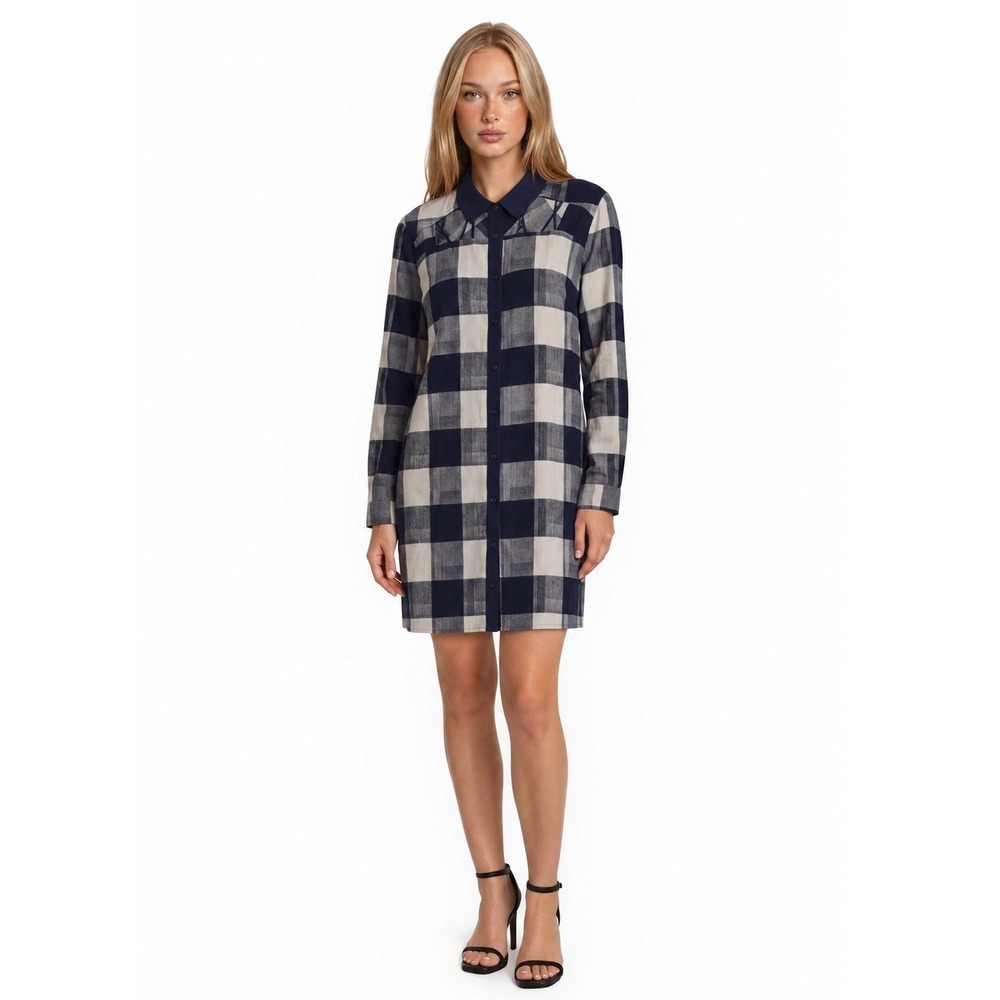 NWT BCBGeneration Dress Women's Size Medium Navy Blue Plaid Cotton Cutout Y2K